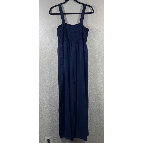 Wide Leg Jumpsuit Overall Strap Solid Blue Pant Jumper Size Large - Picture 6 of 14